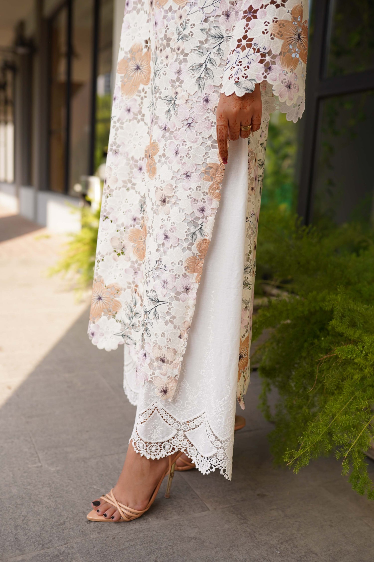Luxury Schiffli Chikan embroidered cotton trousers for women