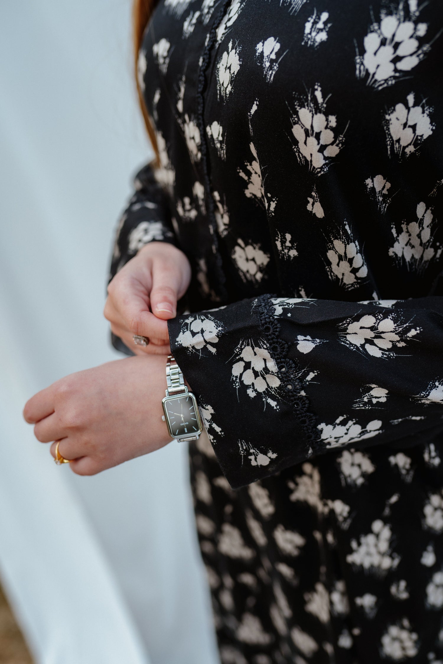 Black and white Floral Mareena printed separate with lace detailing