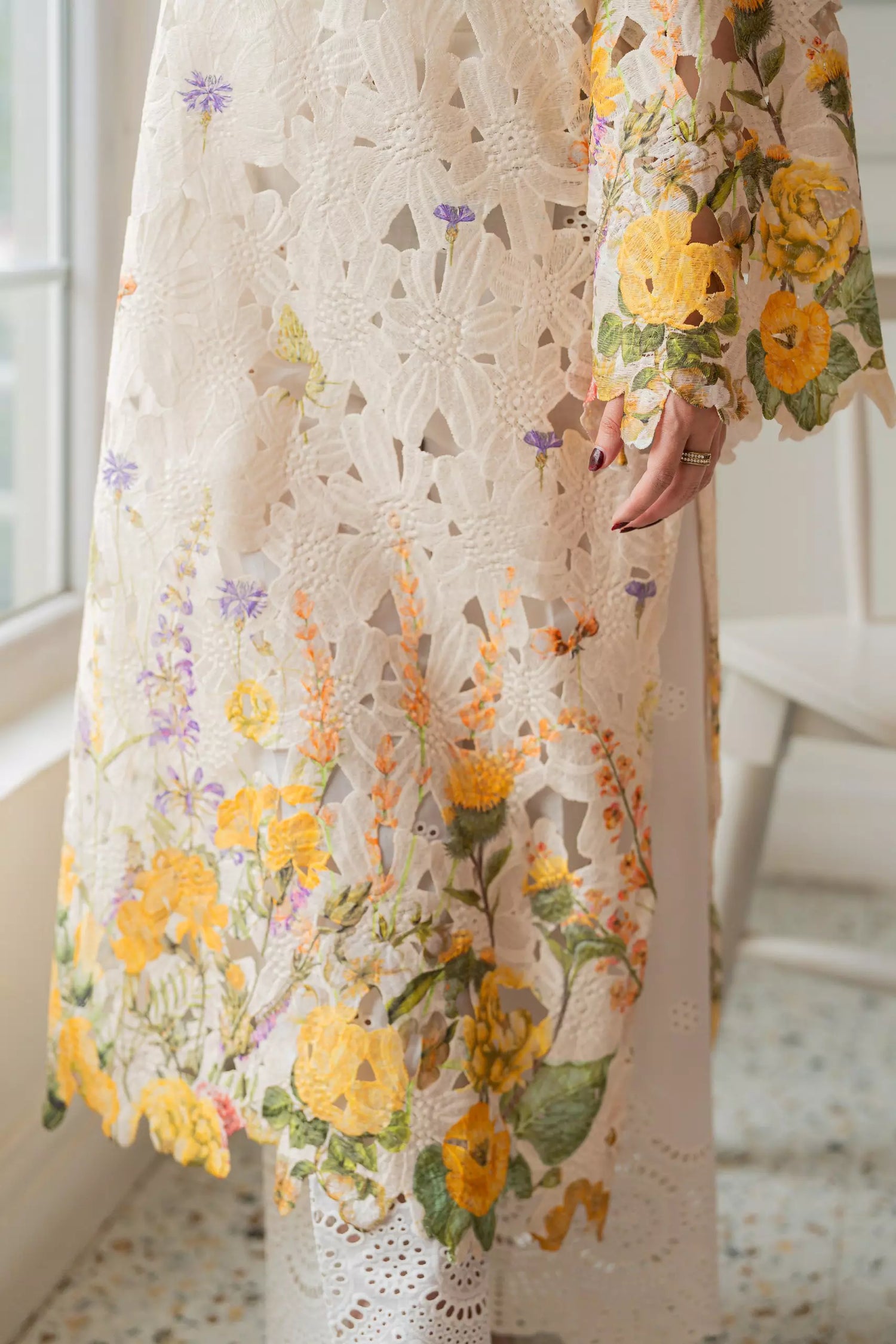 Floral Schiffli chikankari  shirt with botanical print