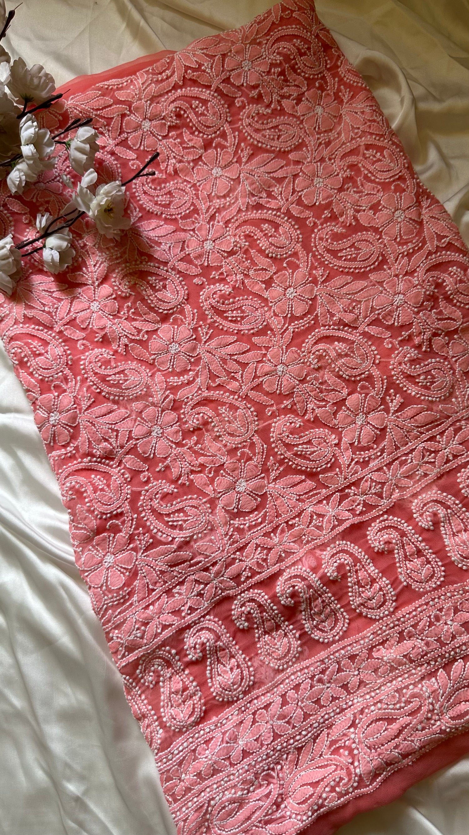 SHC-02 peach pink chiffon chikan kari shirt