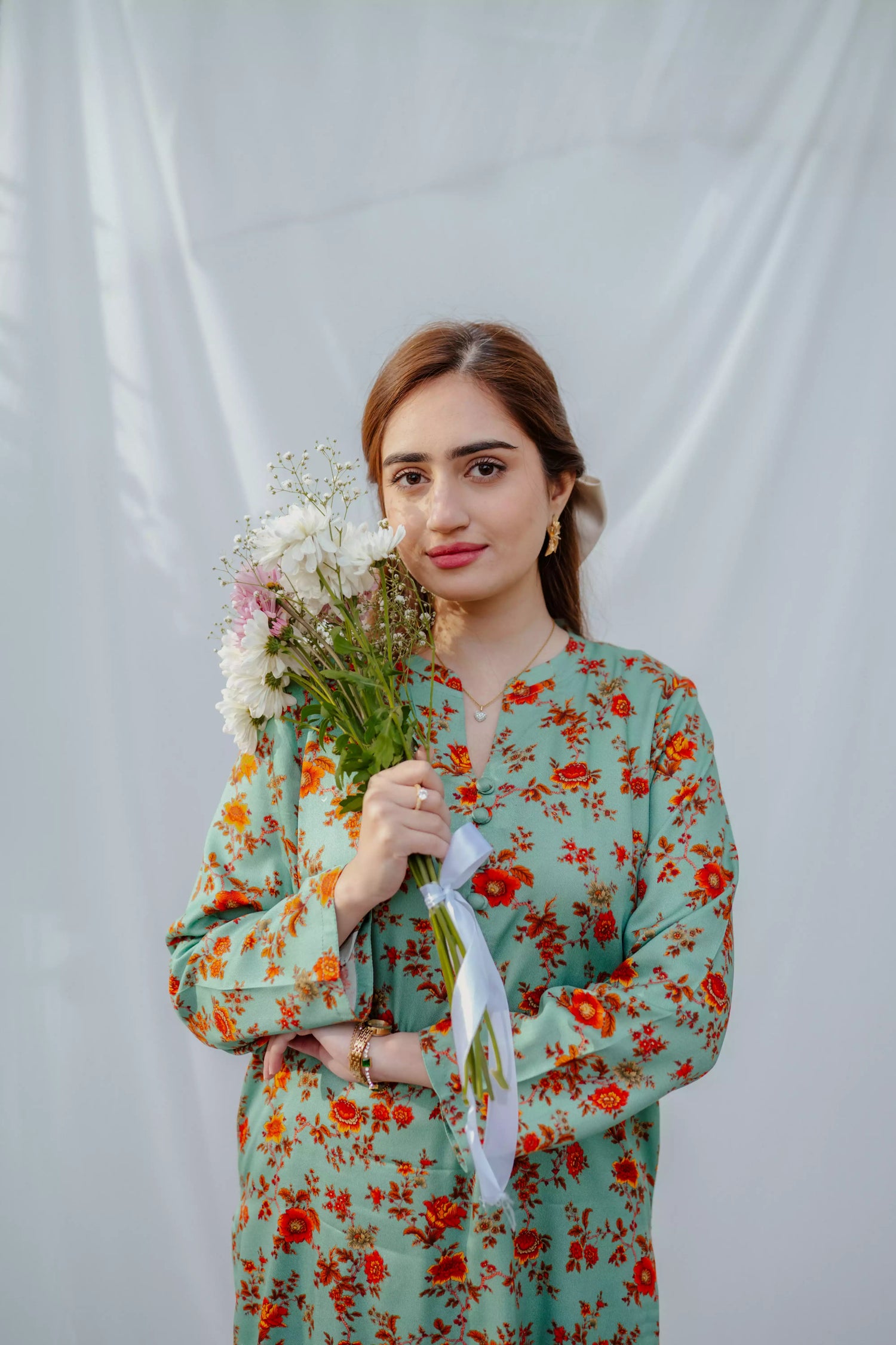 Mint green floral Mareena kameez with flared shalwar