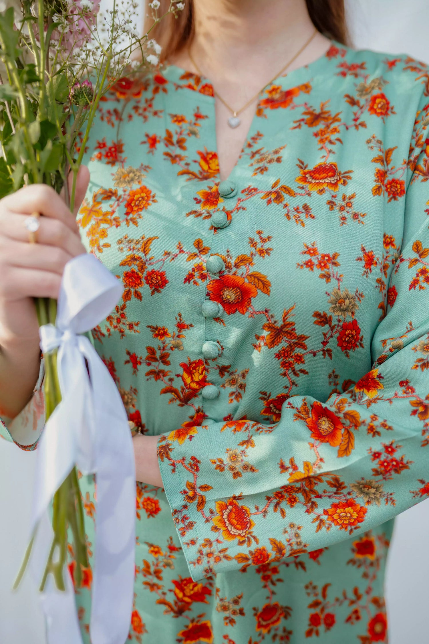 Mint green floral Mareena kameez with flared shalwar