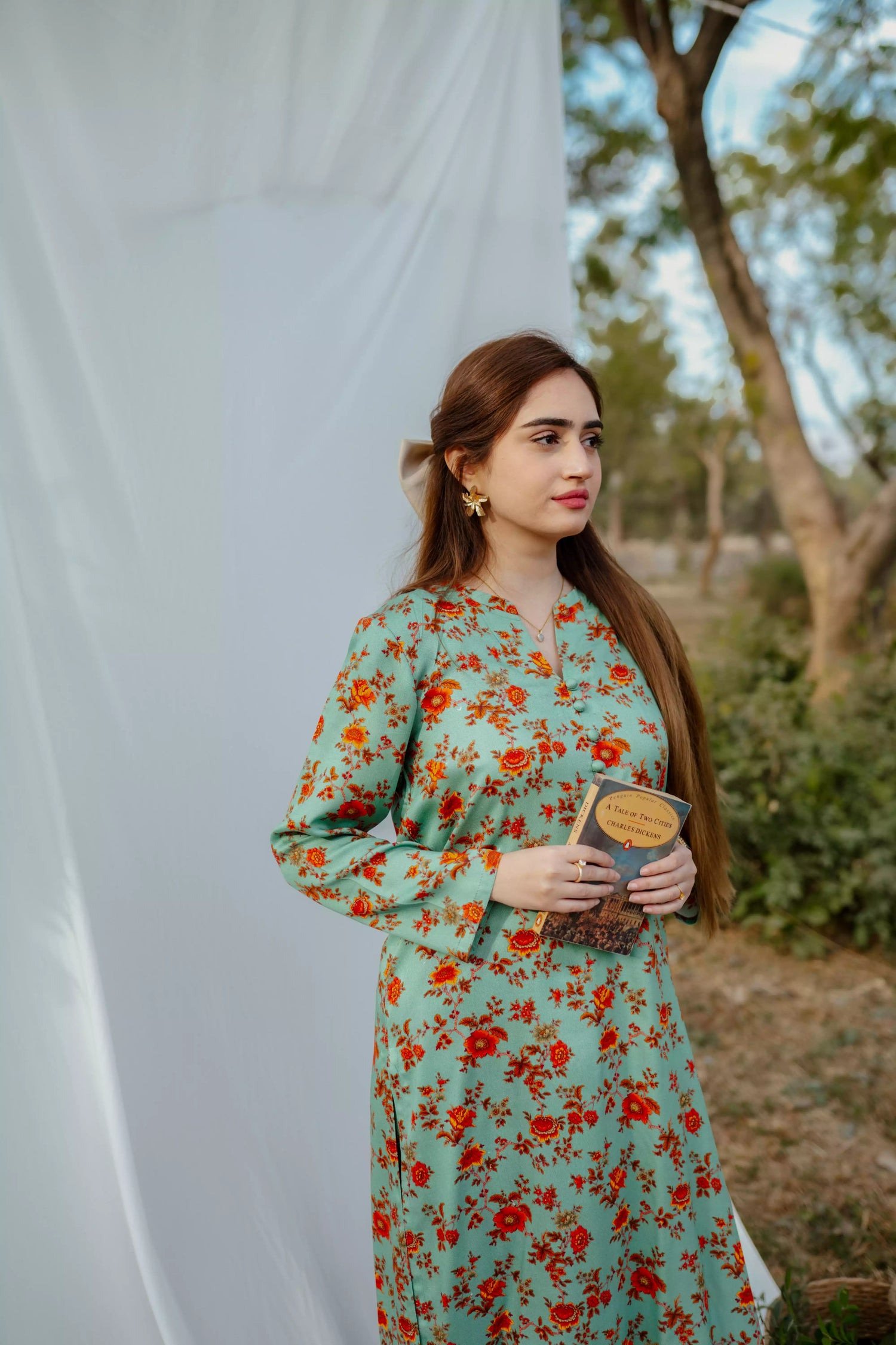 Mint green floral Mareena kameez with flared shalwar