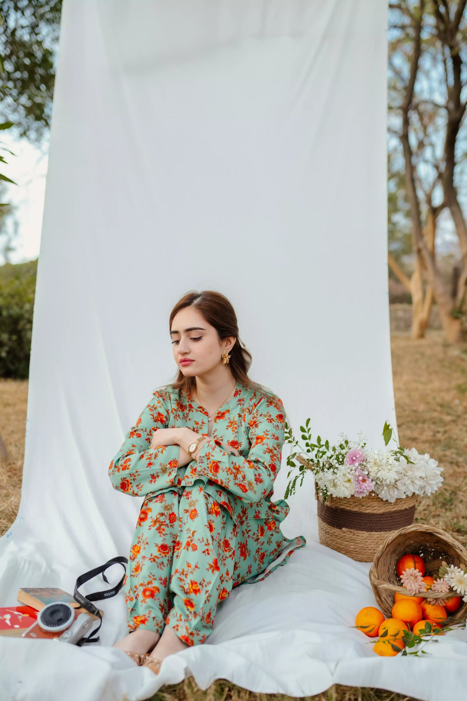 Mint green floral Mareena kameez with flared shalwar