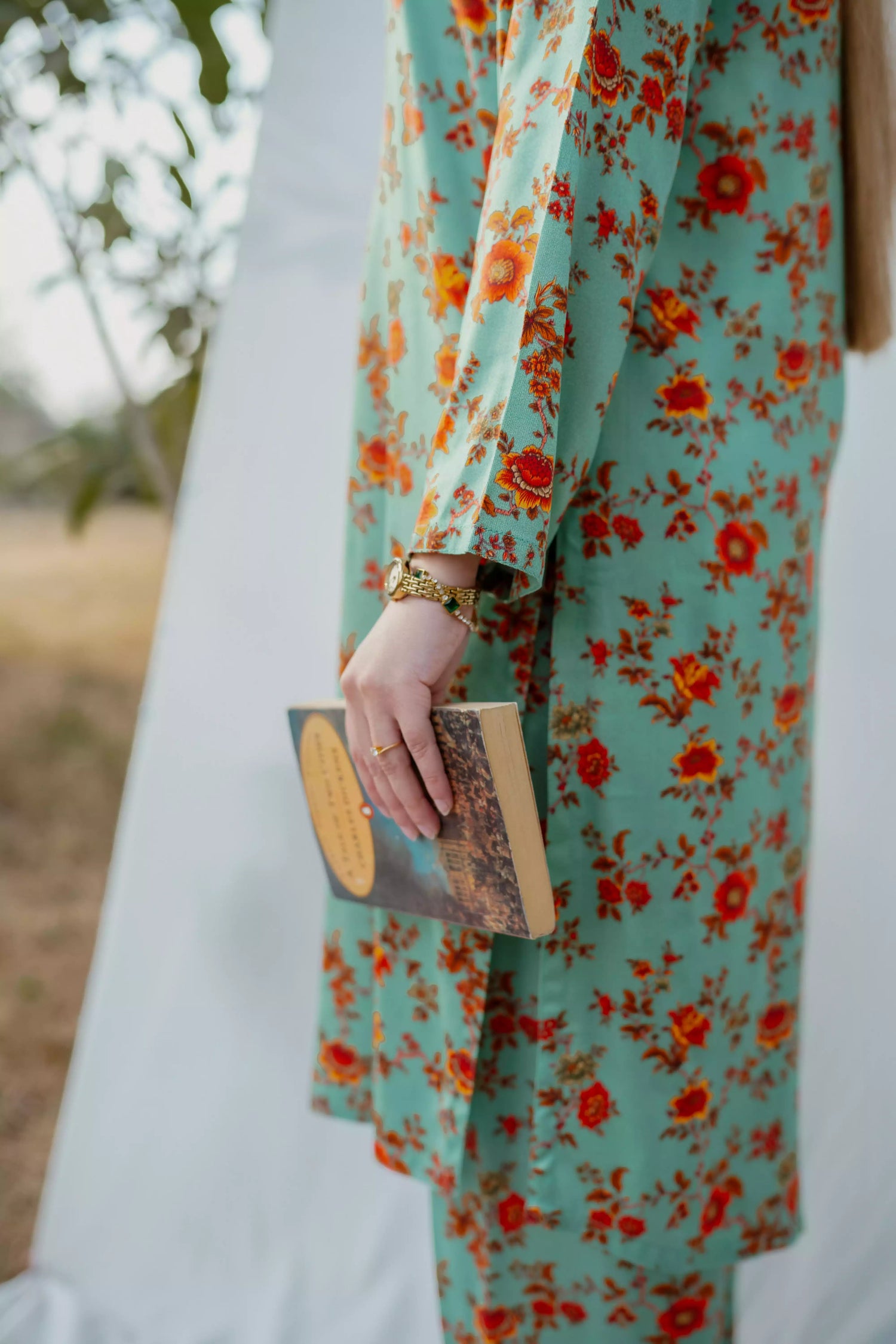 Mint green floral Mareena kameez with flared shalwar