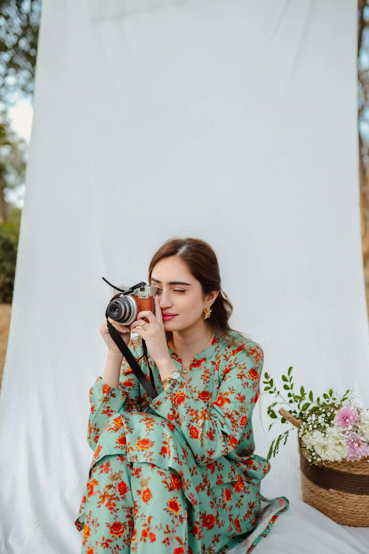 Mint green floral Mareena kameez with flared shalwar