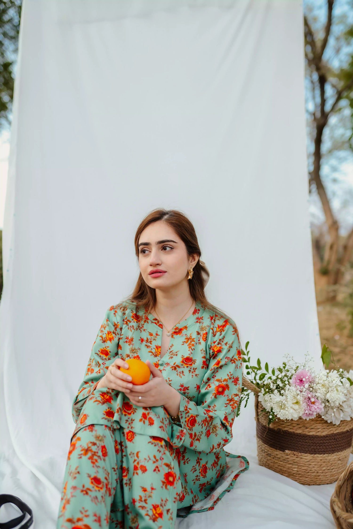 Mint green floral Mareena kameez with flared shalwar