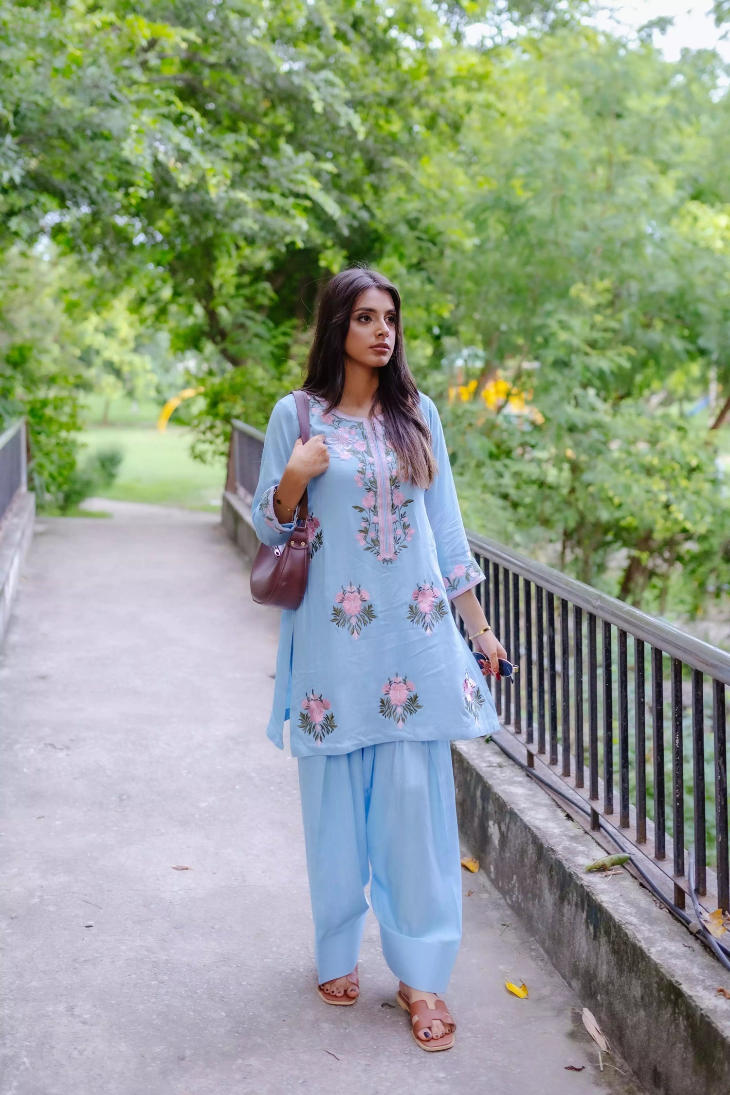 Sky blue Farshi shalwar kameez with hand embroidery 