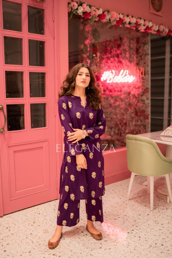 PS-08 Fuchsia Purple 2PC Lawn Block printed Set