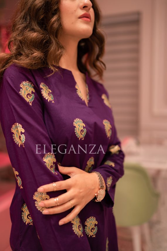 PS-08 Fuchsia Purple 2PC Lawn Block printed Set