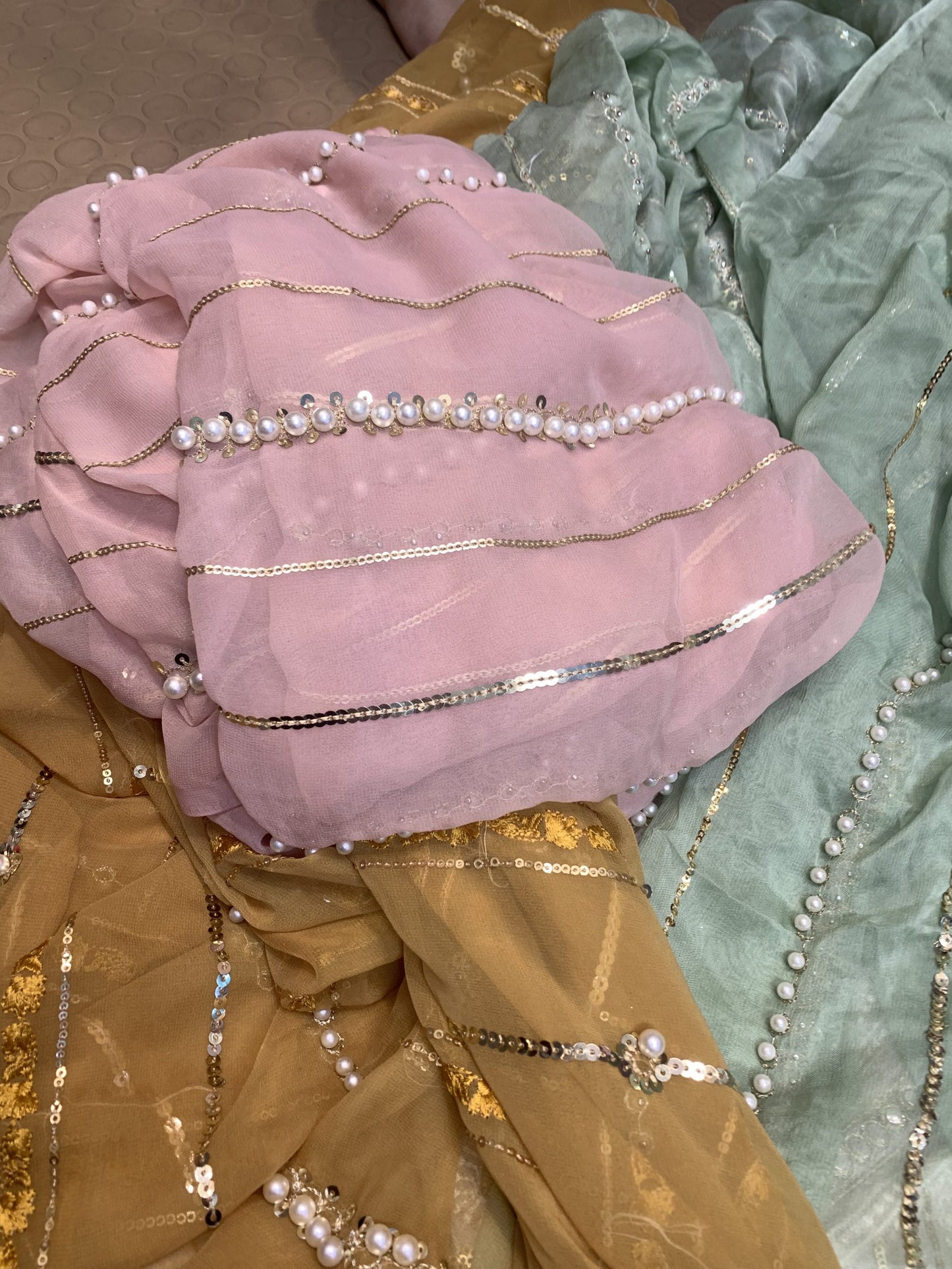 Chiffon Zari and pearl work pure duppata