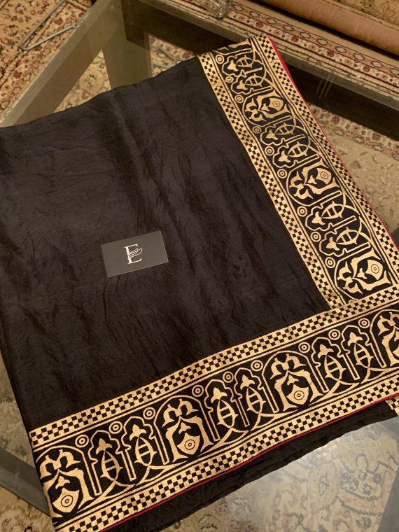 Shahjahan – Black/Gold in Pure rawsilk with palta on borders