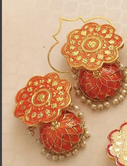 BE-401 Orange mina kari Jhumka