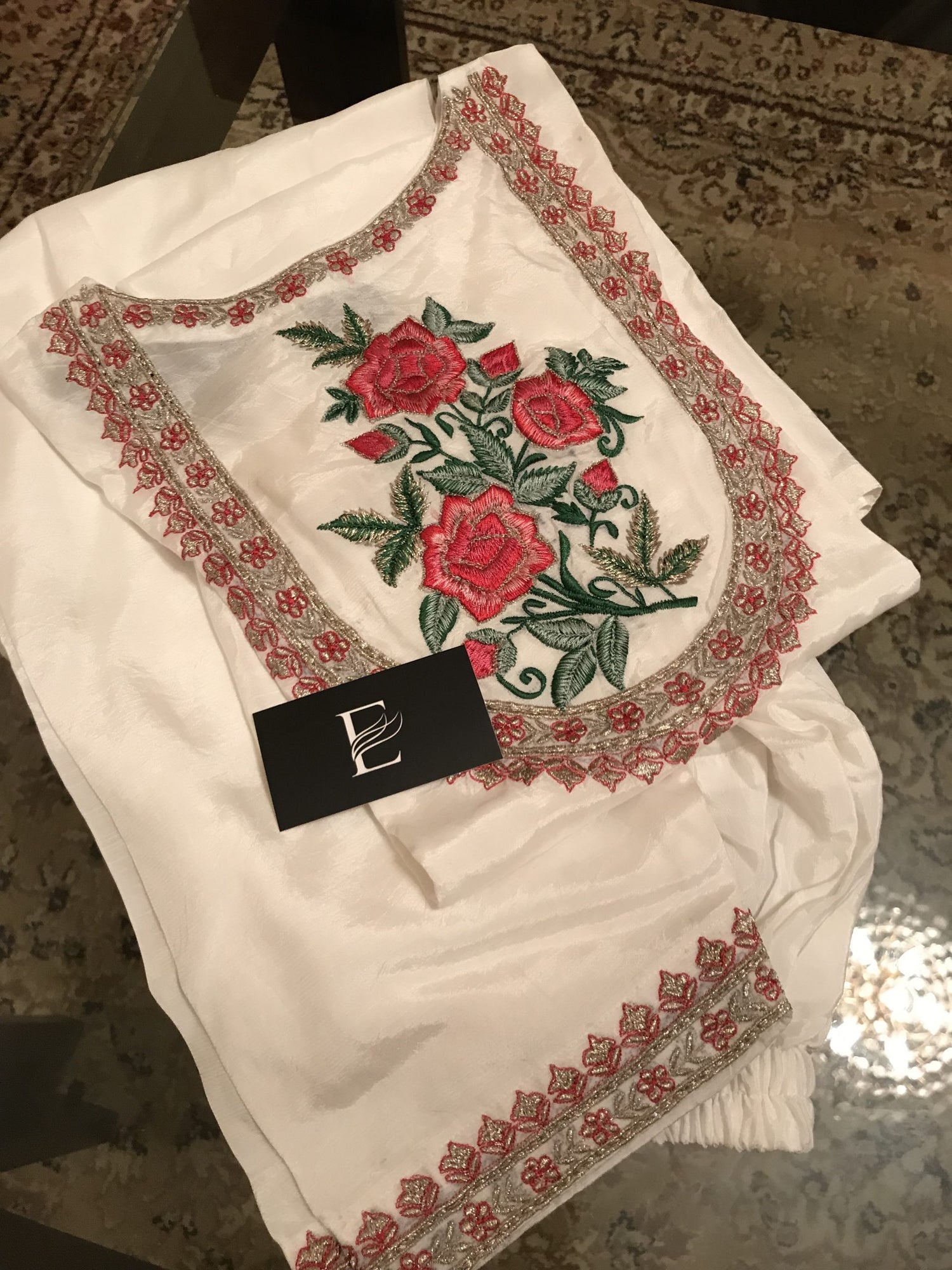 White Rawsilk Marjan 2PC – Embroidered Tila & Thread Work Set