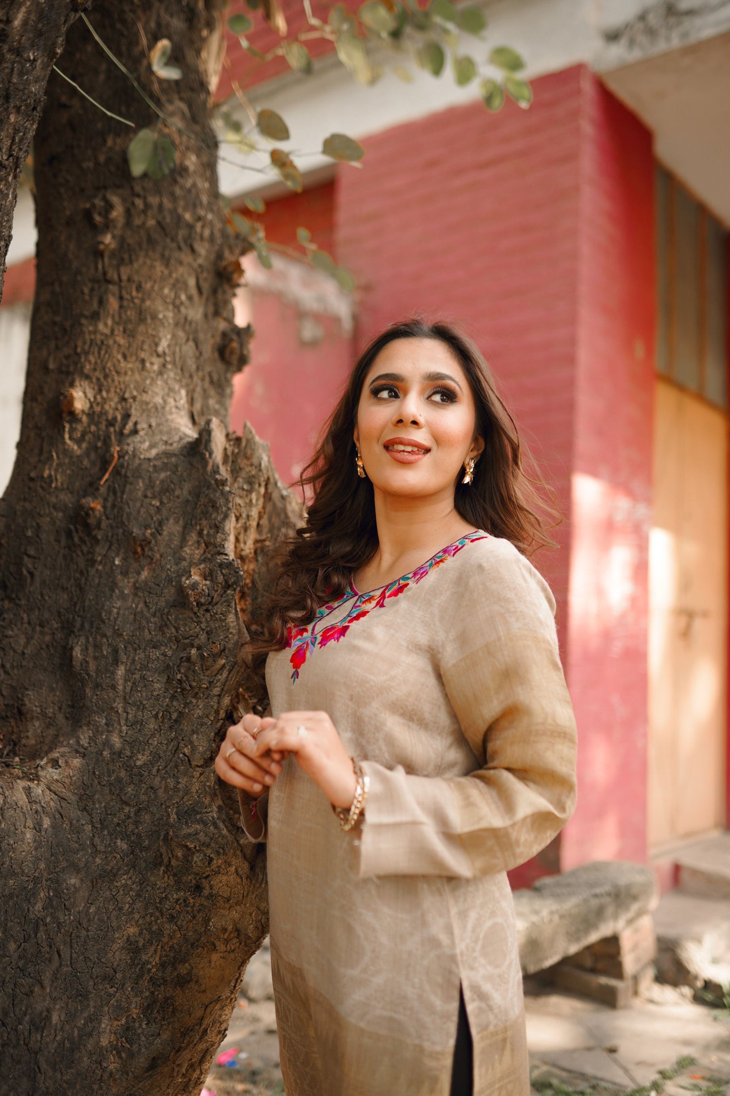 NU-04 Multi embroidered soft neutral kurta