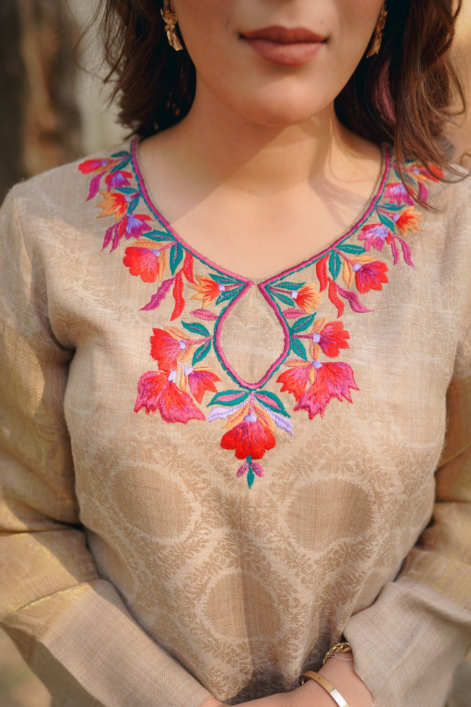 NU-04 Multi embroidered soft neutral kurta