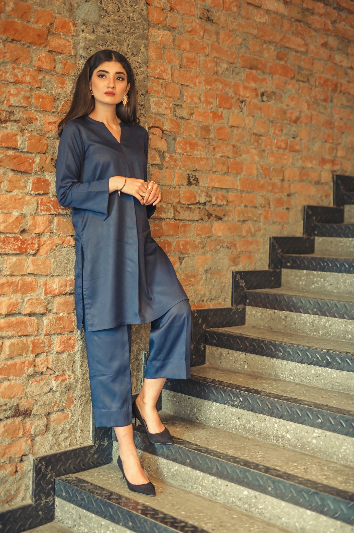 SD-10 Navy Blue Slit shirt with flair pant