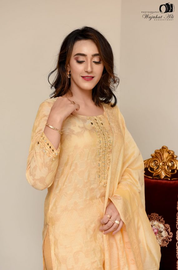 LUX-09 Beige Gold sheesha work Jacquard 3pc