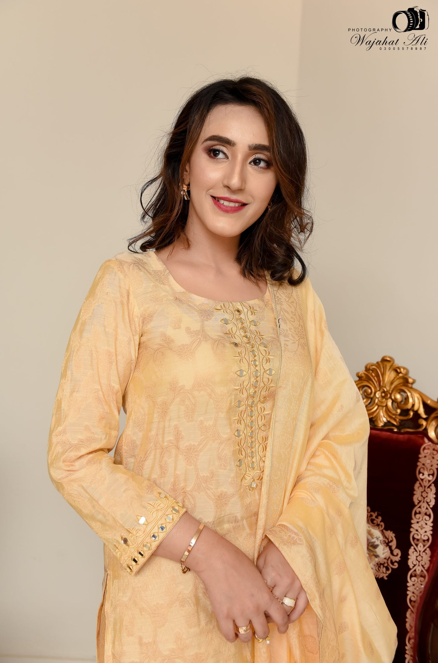 LUX-09 Beige Gold sheesha work Jacquard 3pc