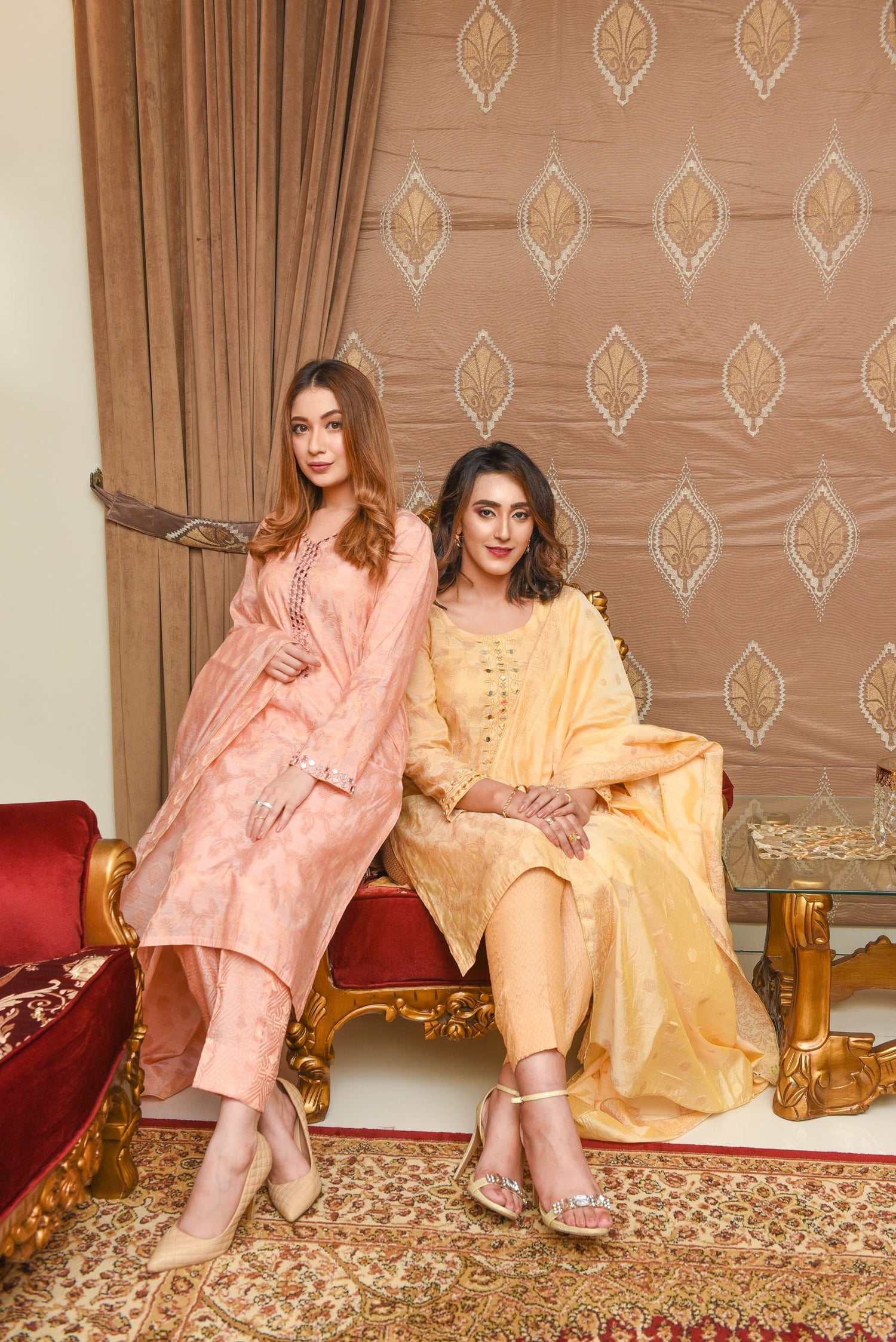LUX-09 Beige Gold sheesha work Jacquard 3pc