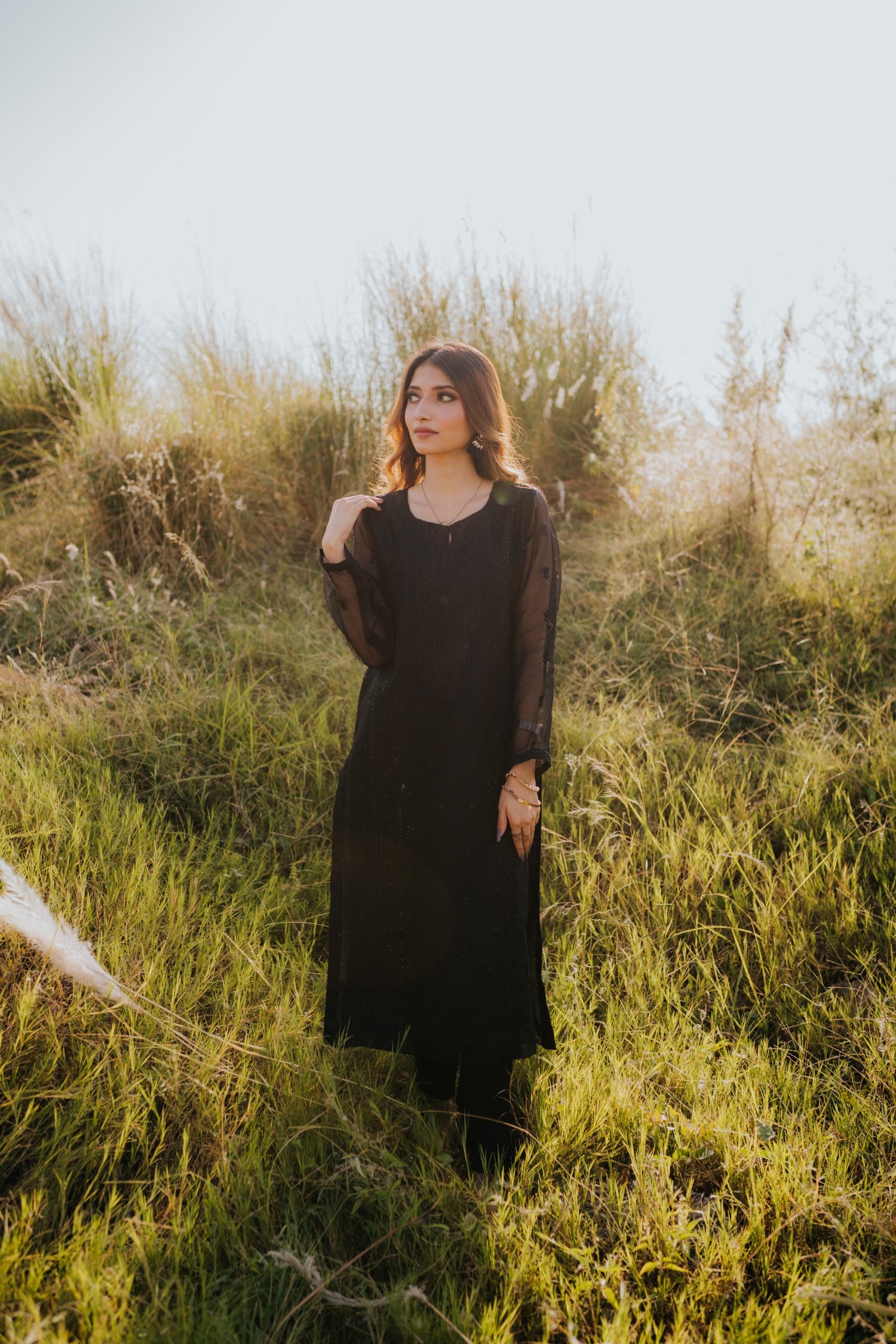 AU-04 Embroidered Cotton Net suit with self sequence