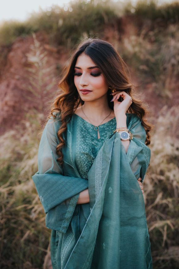 AU-05 – Mint Green Embroidered Khaddi Cotton Net 3PC Suit