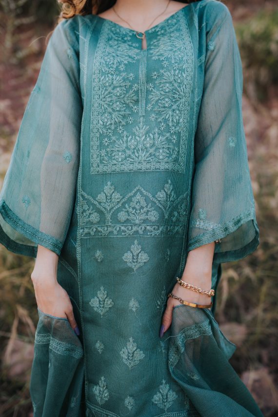 AU-05 – Mint Green Embroidered Khaddi Cotton Net 3PC Suit