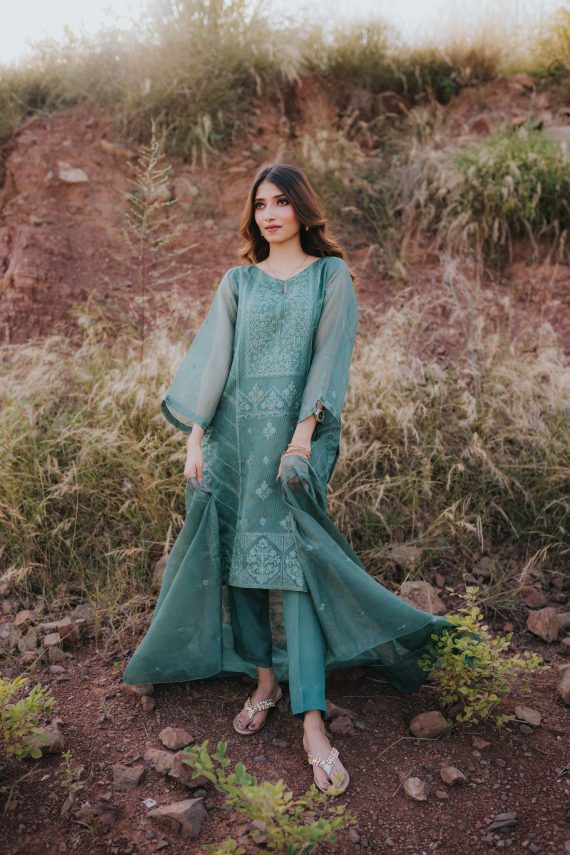 AU-05 – Mint Green Embroidered Khaddi Cotton Net 3PC Suit