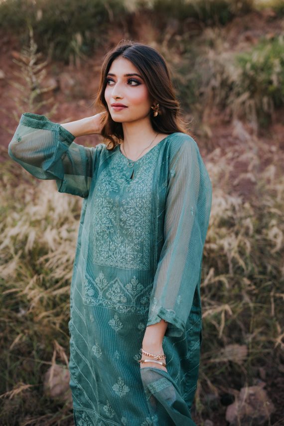 AU-05 – Mint Green Embroidered Khaddi Cotton Net 3PC Suit