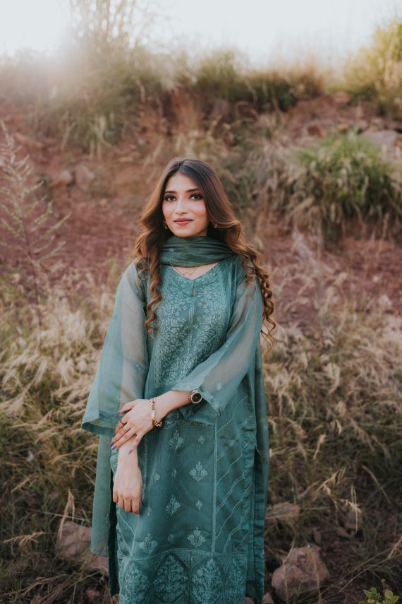 AU-05 – Mint Green Embroidered Khaddi Cotton Net 3PC Suit