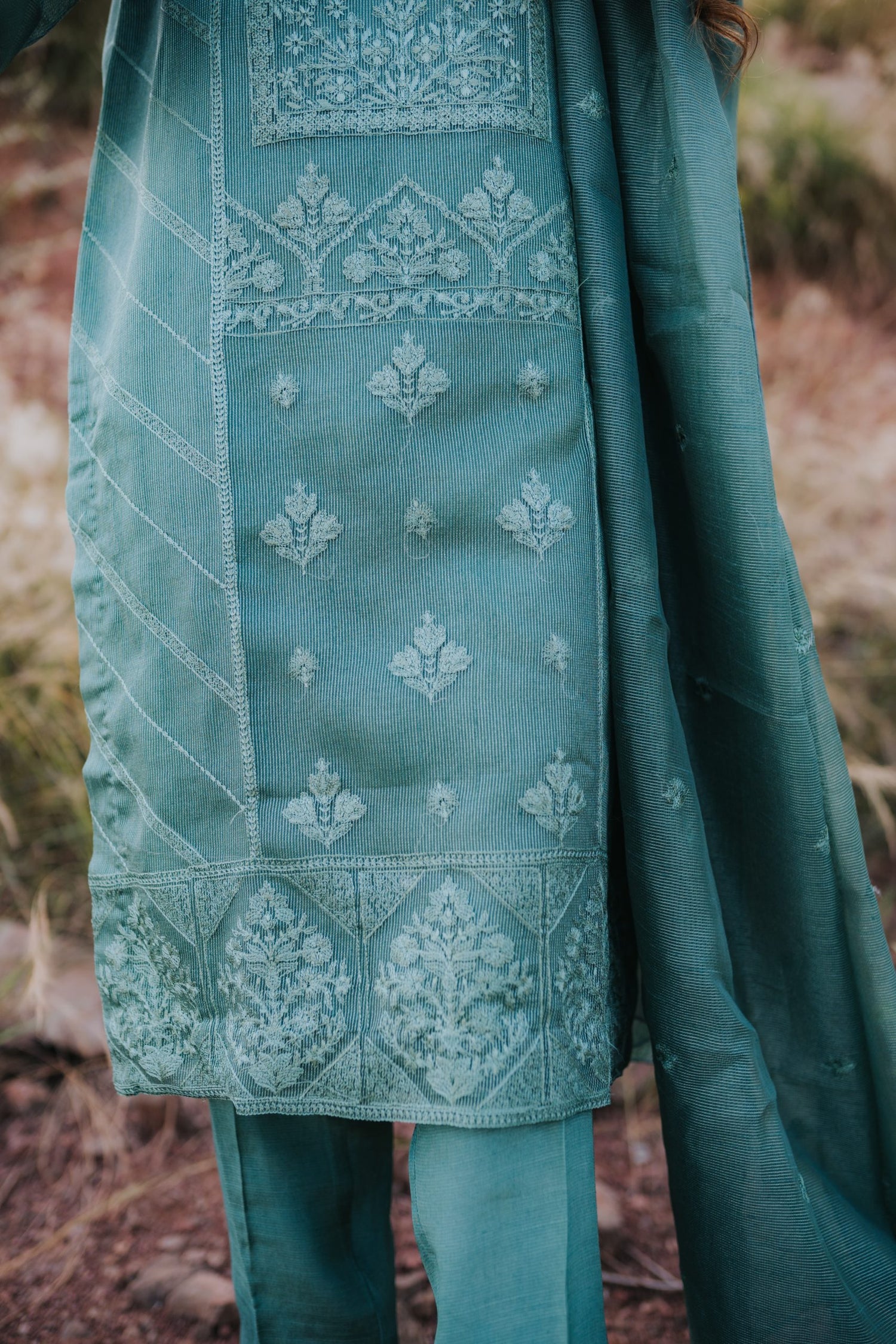 AU-05 – Mint Green Embroidered Khaddi Cotton Net 3PC Suit