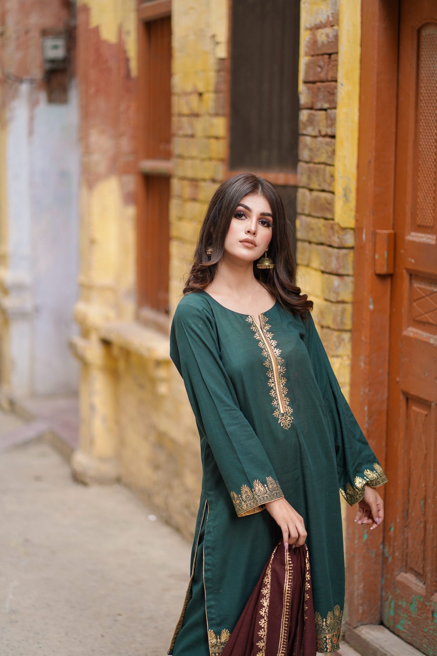 JA-02 Green Suit with brown shawl