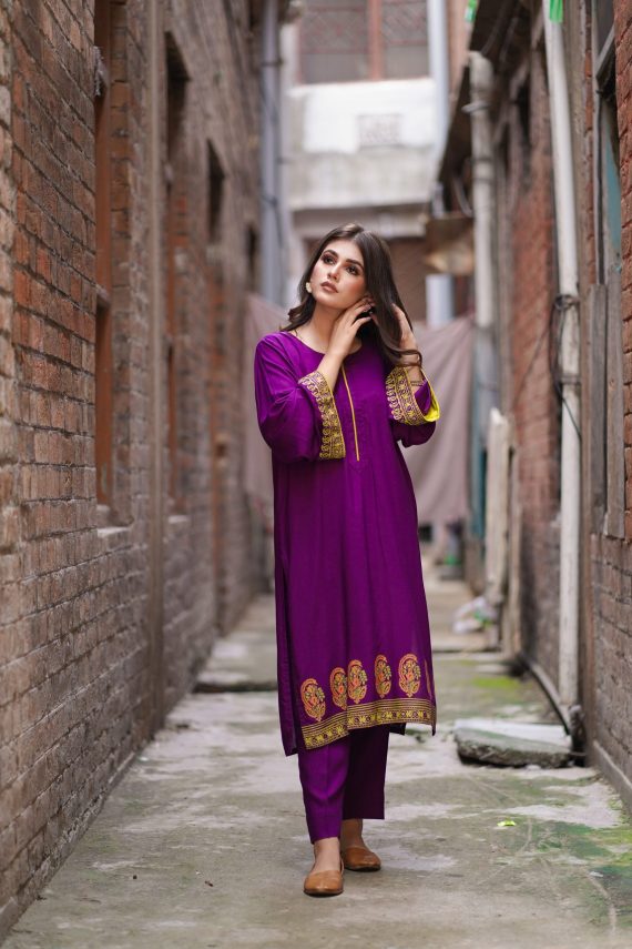 JA-04 Purple Suit with Parrot green shawl