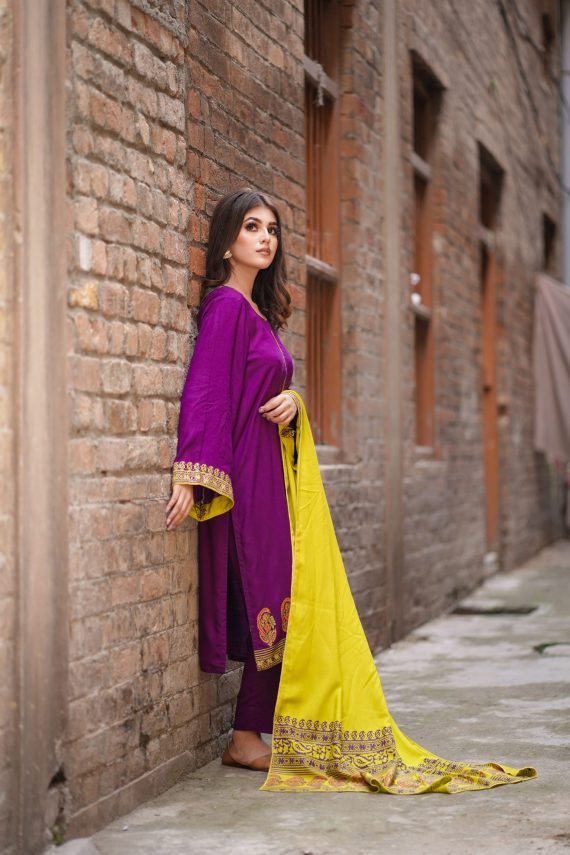 JA-04 Purple Suit with Parrot green shawl