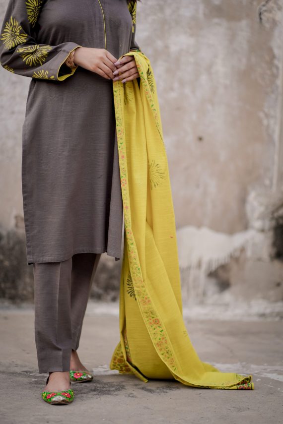 JA-03 Gray suit with Lime yellow Shawl (Unstitch)