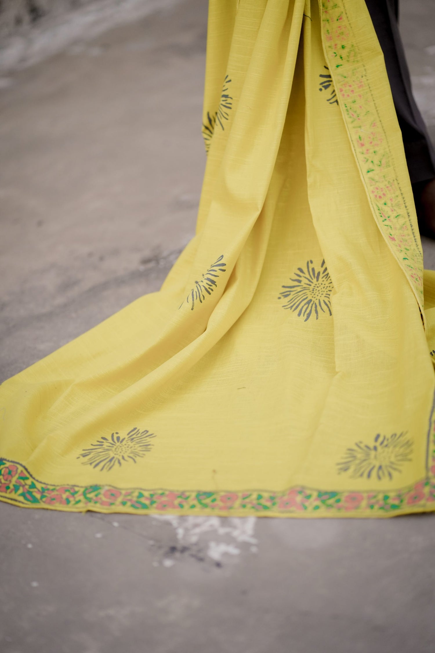 JA-03 Gray suit with Lime yellow Shawl (Unstitch)