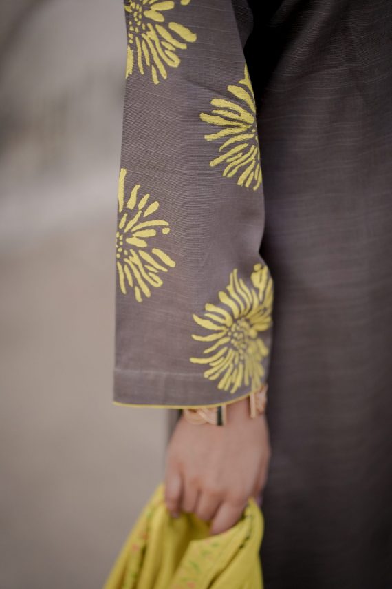 JA-03 Gray suit with Lime yellow Shawl (Unstitch)