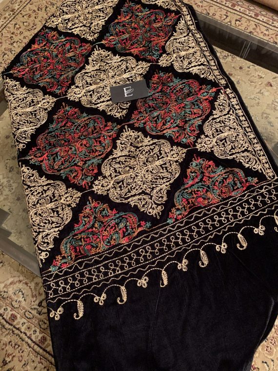 VT-100 Thread embroidered velvet shawl