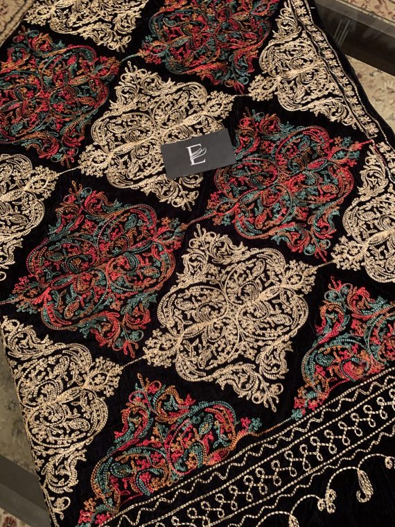 VT-100 Thread embroidered velvet shawl