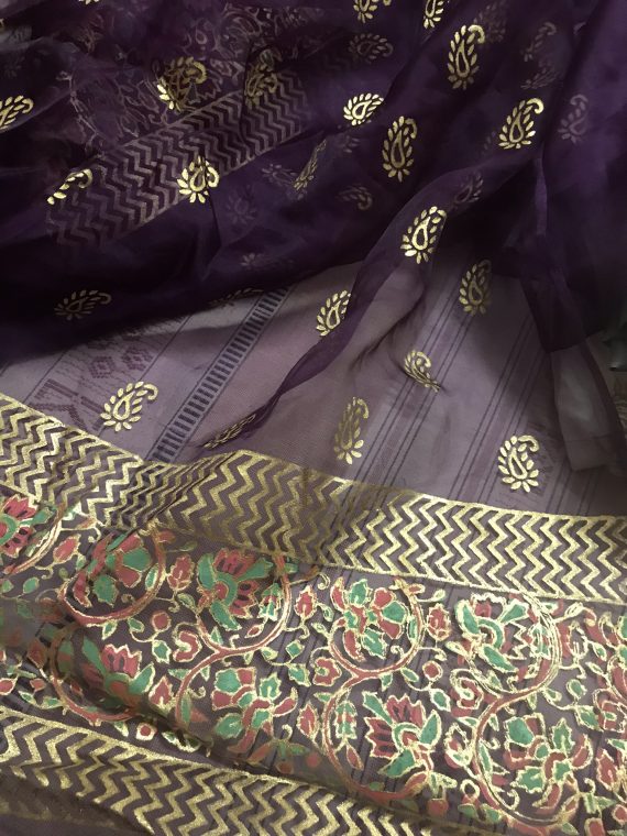 Organza block printed duppata