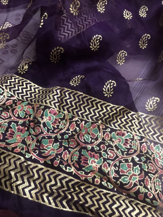 Organza block printed duppata