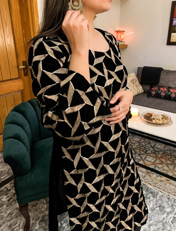 V-08 Abstract Tila embroidered Velvet Kurta