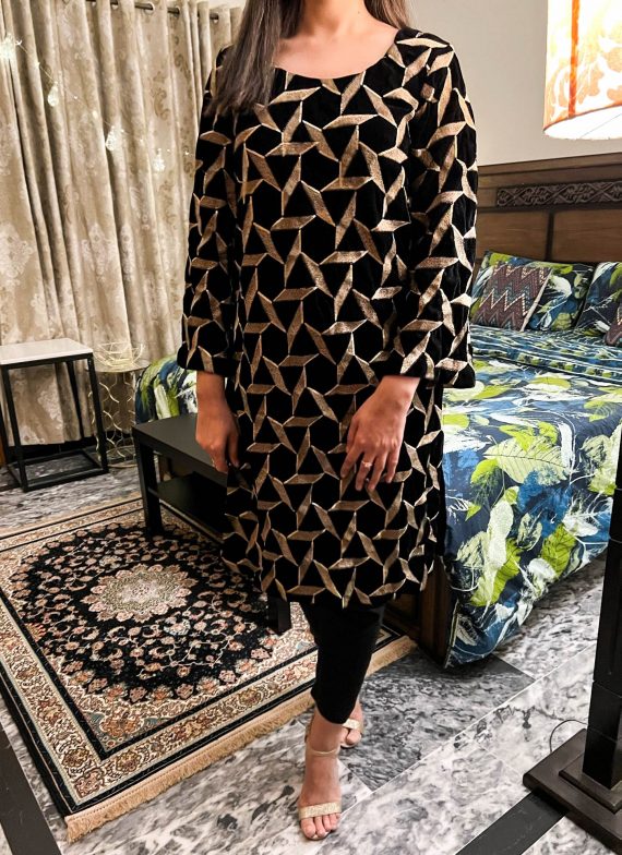 V-08 Abstract Tila embroidered Velvet Kurta