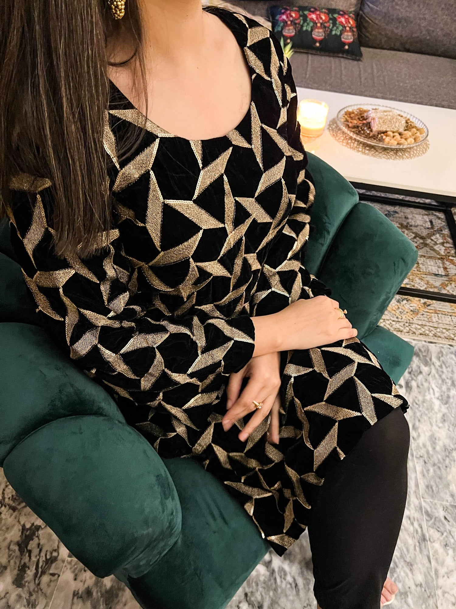 V-08 Abstract Tila embroidered Velvet Kurta