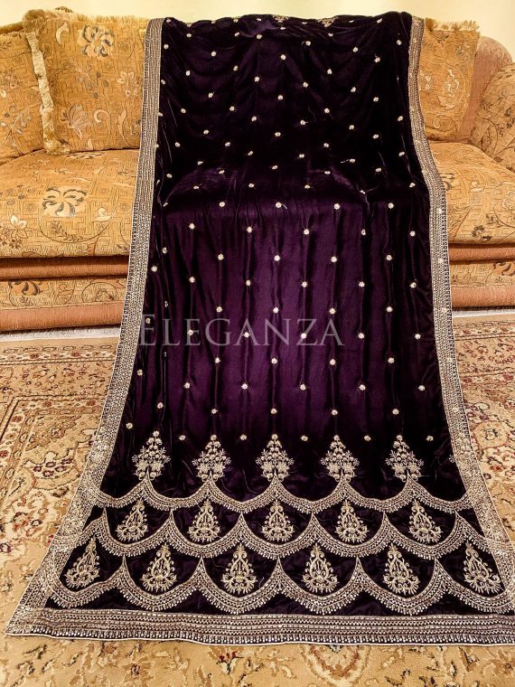 VT-110 Tila and sequence heavy embroidered velvet shawl