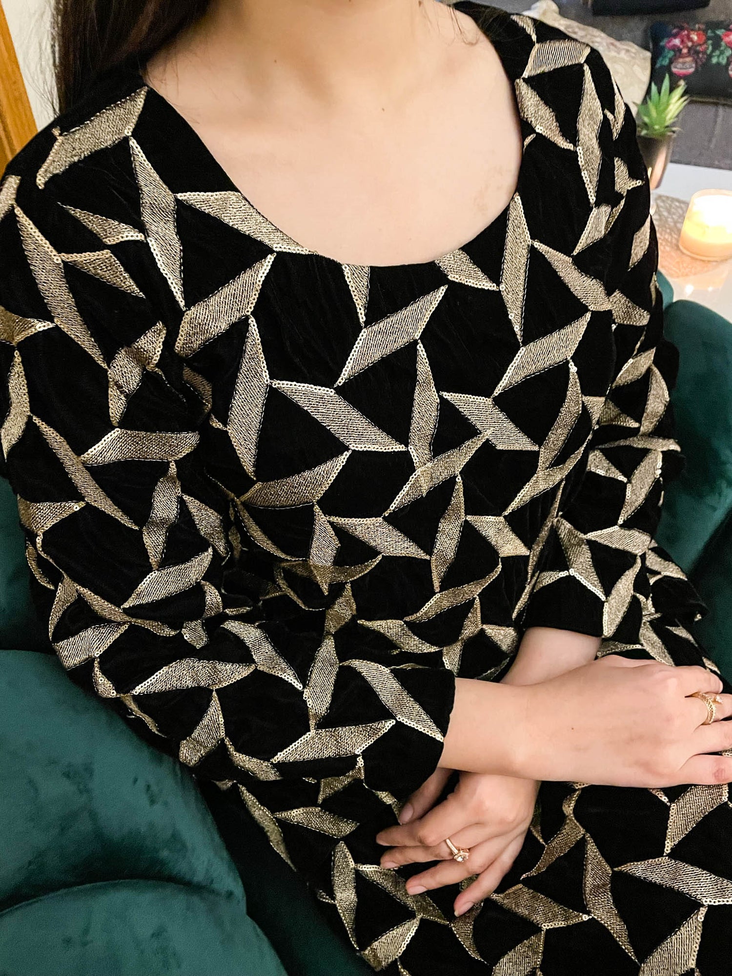 V-08 Abstract Tila embroidered Velvet Kurta