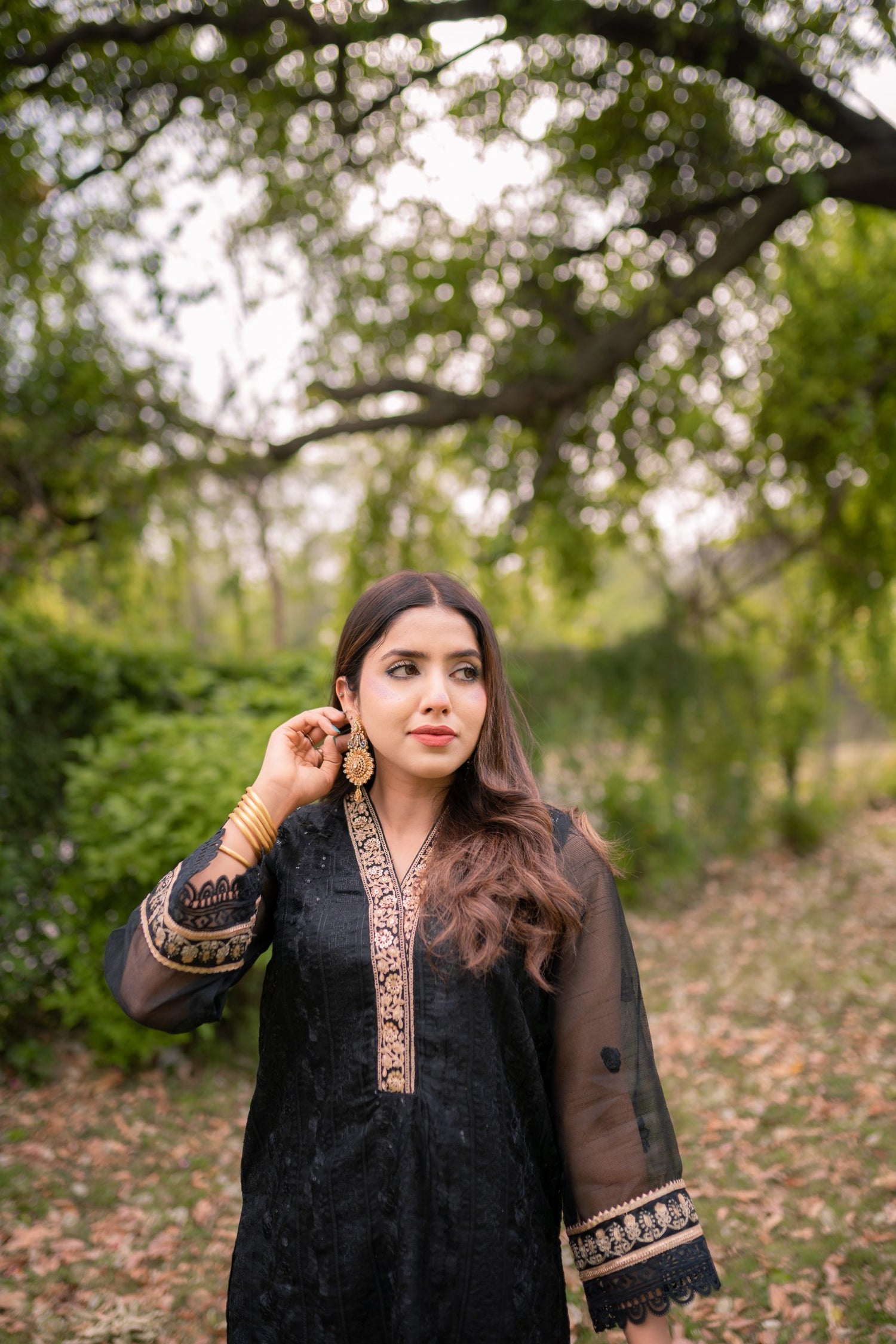 ED-05 – Black Cotton Net Embroidered 3PC Suit with Gold Accents