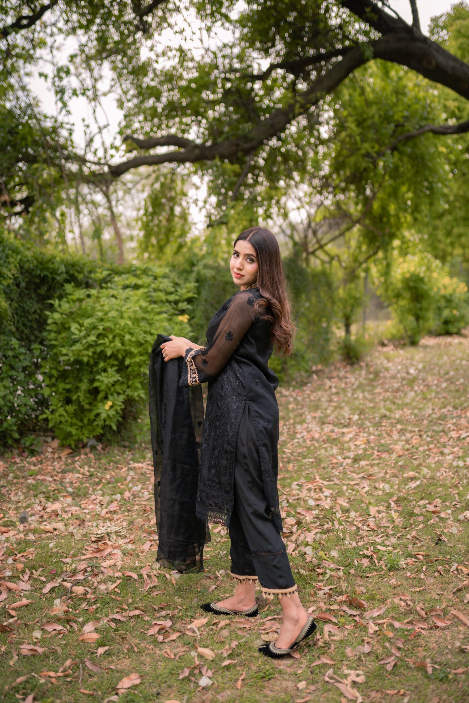 ED-05 – Black Cotton Net Embroidered 3PC Suit with Gold Accents