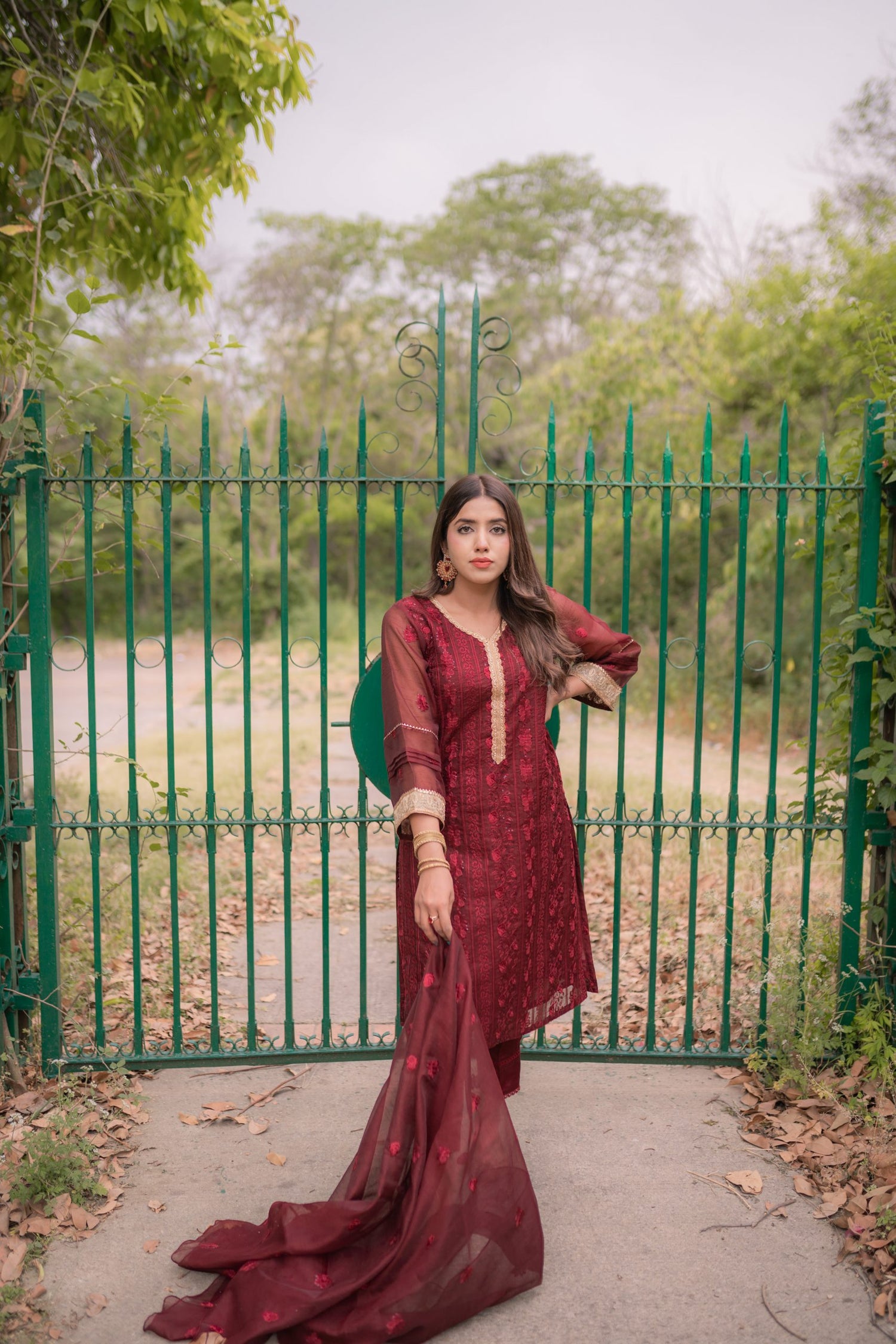ED-06 – Embroidered Maroon Cotton Net Embroidered 3PC Suit