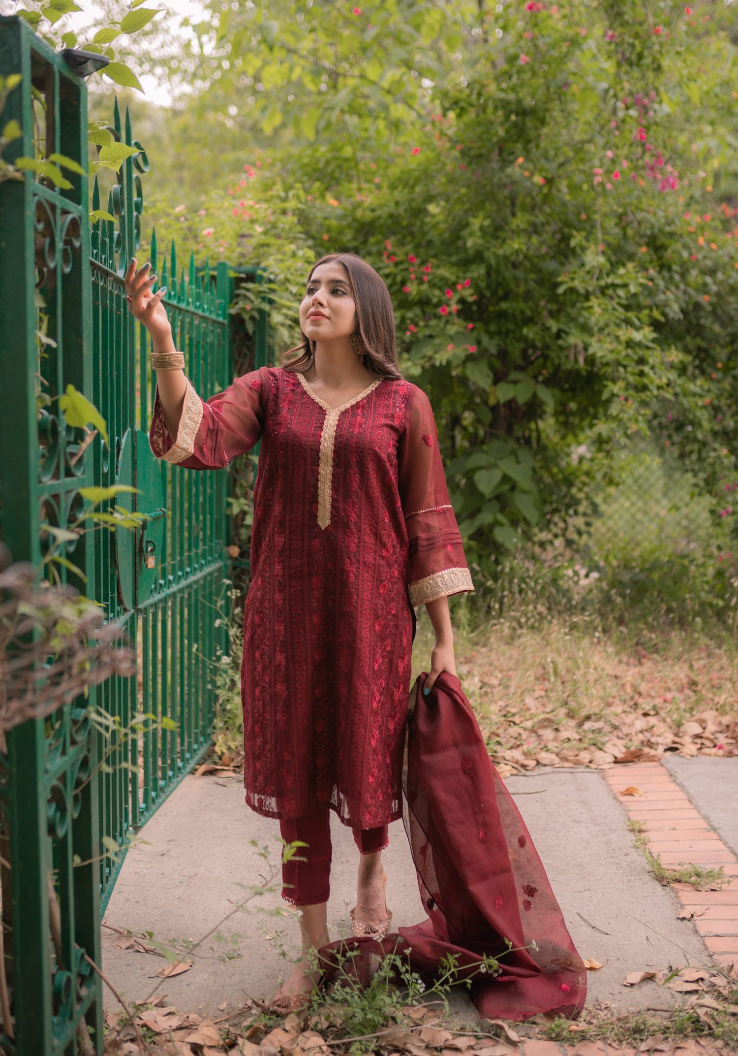 ED-06 – Embroidered Maroon Cotton Net Embroidered 3PC Suit